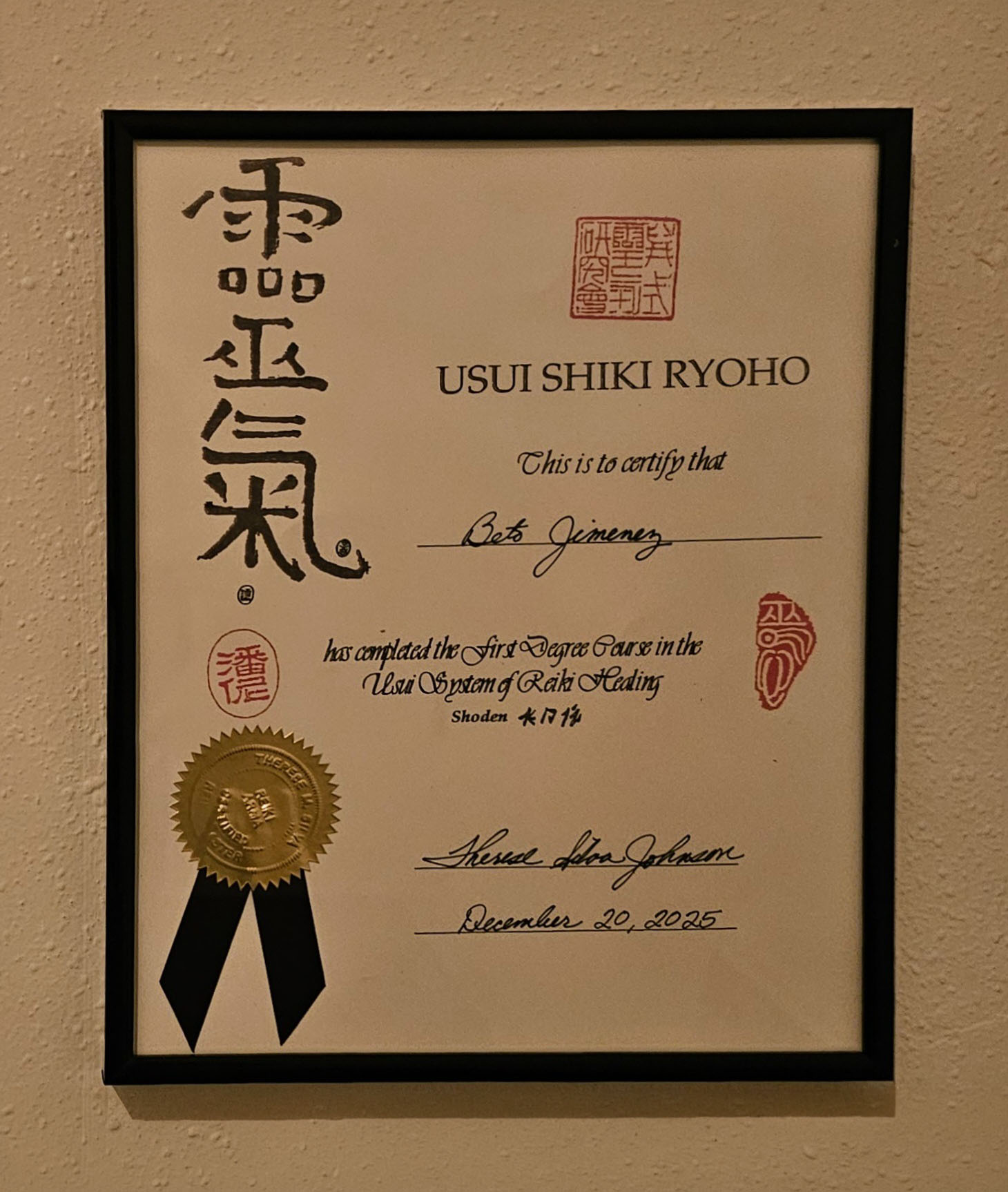 Reiki first degree certification